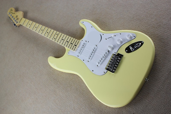 ST electric guitar Yngwie Malmsteen signature large head grooved milk yellow head band logo