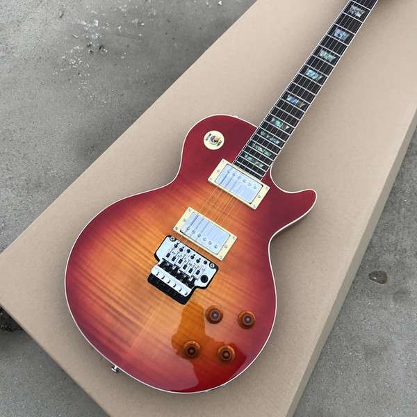 hot selling Standard Electric guitar with Cutouts & Rose Tremolo,Trans-sunburst Flame Maple Top, All color are Available