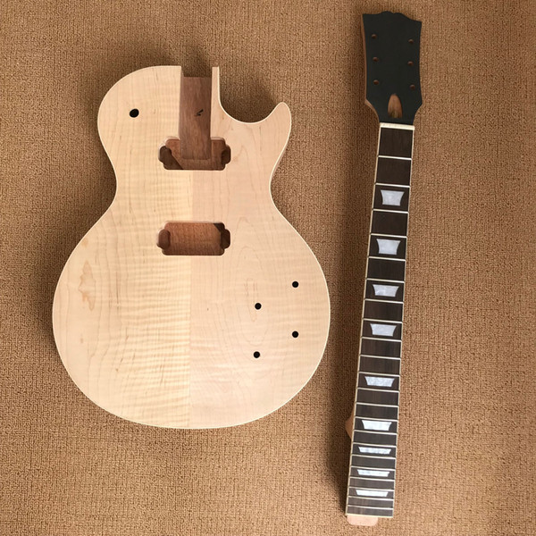 DIY semi-finished custom electric guitar tiger-grain Maple veneer top, a wooden body and neck, mahogany fingerboard, free delivery