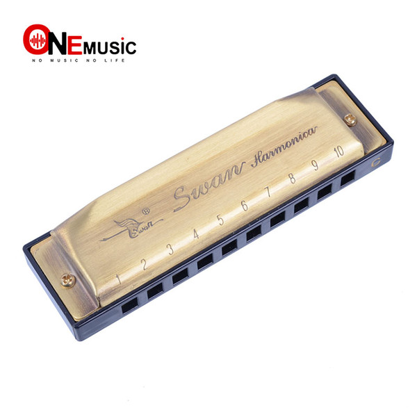 Brass Bronze color Vintage Swan Harmonica Blues Diatonic Harps C Tune with box clean cloth