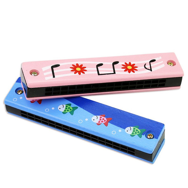 2019 SAGITAR Wooden Harmonica for Children Toys 16 Holes Double-Row Blow Cartoon Color Woodwind Mouth Harmonica Melodica