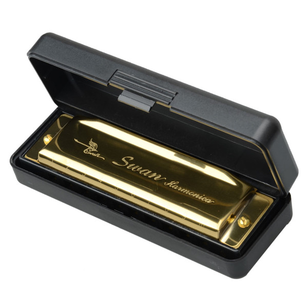 New Swan Key of G 10 Holes 20 Tone Diatonic Harmonica Golden for Student Music Instrument with Case 17000631