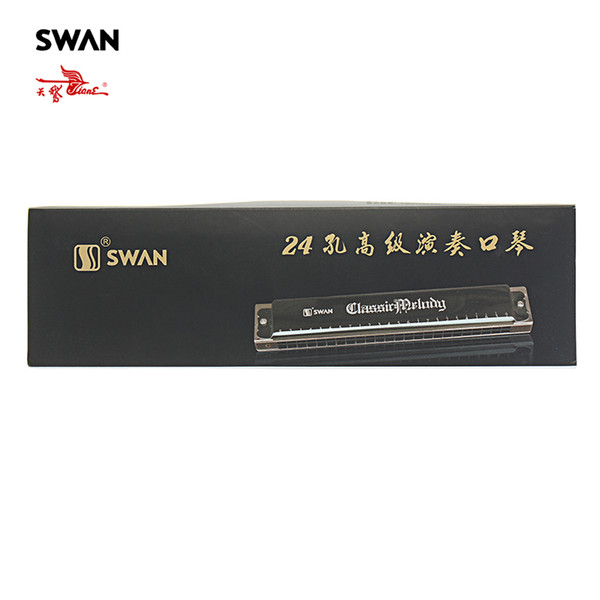 Swan 24 Holes Black Tremolo Harmonica Black Color Key Of C High-end Musical Instrument Harps Chave Harp In Plastic Box SW24H-BK