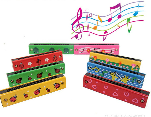 2015 Ladybirds Hand Peach Heart Children Wood Harmonicas Kids Cartoon Animals Colorful Harmonica Child Musical Instruments Harmonicon D3686