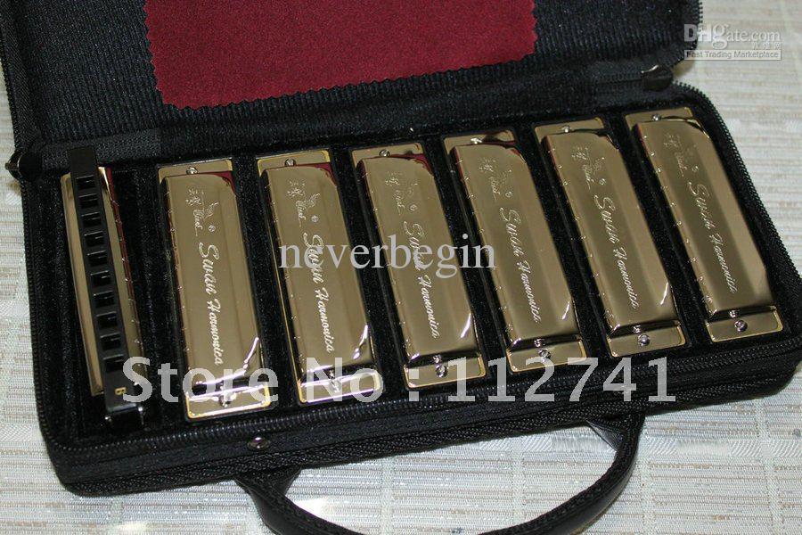 Wholesale - Best Selling 10hole 20tone 7 tune set-packing harmonica gift bag