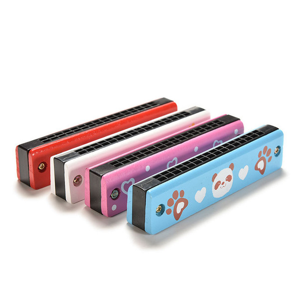 Child Tremolo Harmonica 16 Holes Kids Musical Instrument Educational Toy Wooden Cover Colorful Reed Wind Instrument