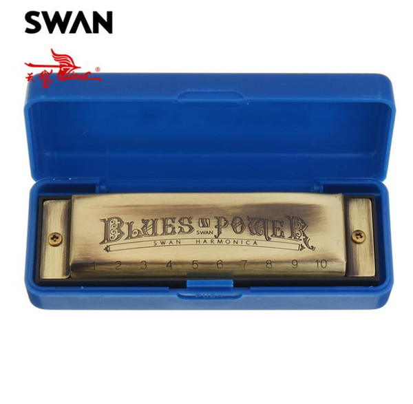 Swan 10 Holes 20 Tones Blues C Key Harmonica High-end Bronze Color Musical Instrument Woodwind Mouth Organ Swan Harmonicas Harps