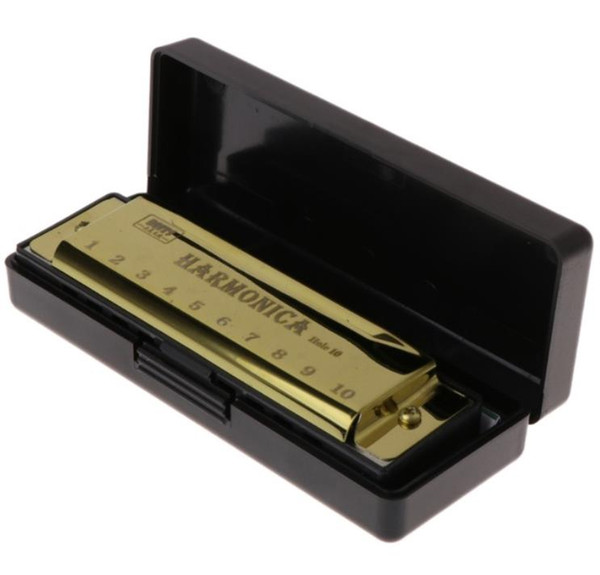 10 Holes Key of C Blues Harmonica Musical Instrument Educational Toy with Case