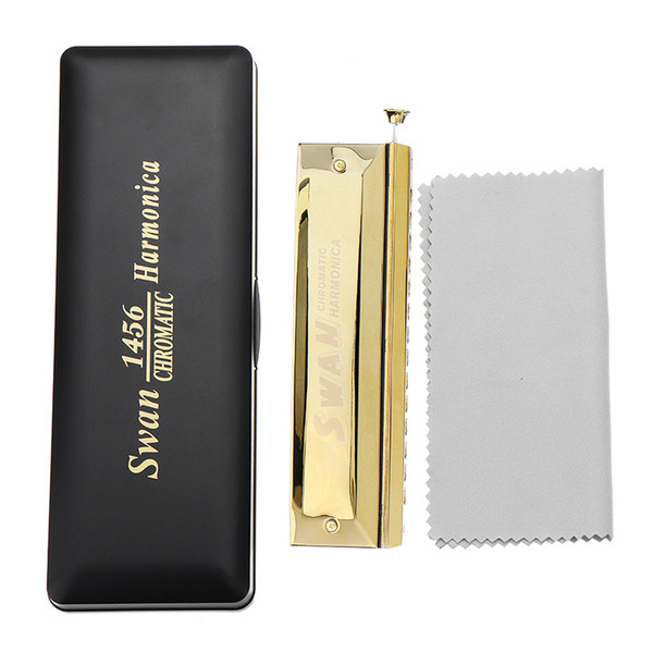 Swan SW1456-1 Gold Color 14 Holes 56 Tones Chromatic Harmonica Woodwind Instruments Musical Instrument Harp In Plastic Box