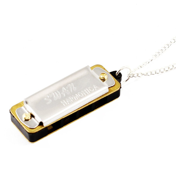 Single Row 4 Holes Harmonica Muscial Instrument w Necklace