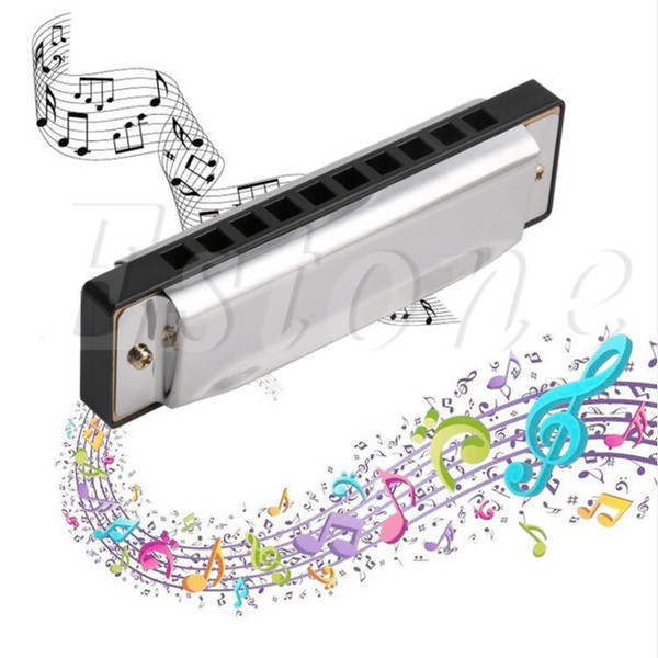 Blues Harmonica 10 Holes Key of C Musical Instrument Stainless Steel with Case Free Shipping