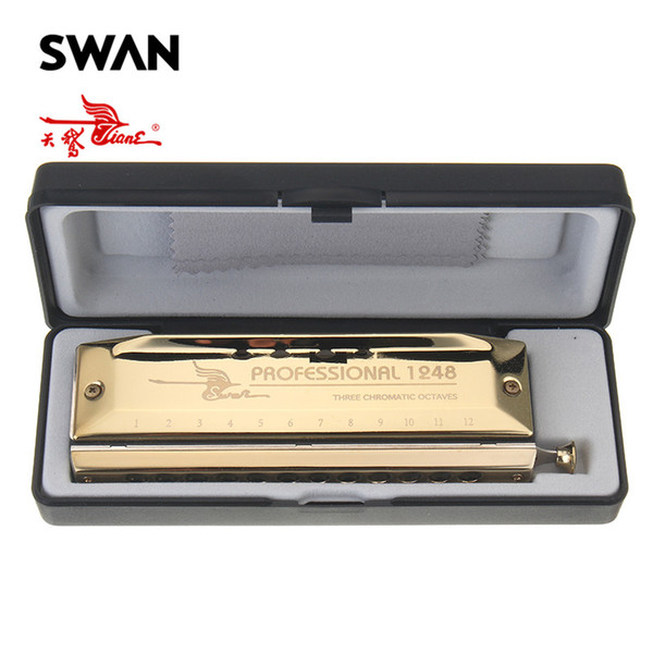 Swan 12 Holes 48 Tones Chromatic Harmonica Laser Proceeded Board Musical Instrument Accordion Teaching Performance Harp SW1248-4