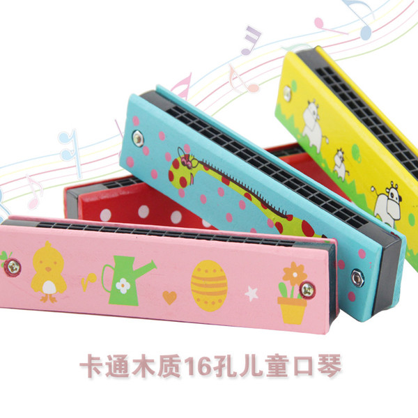 Educational science toys wooden 16 hole harmonica mini cartoon wholesale children's interest in cultivating play class instrument