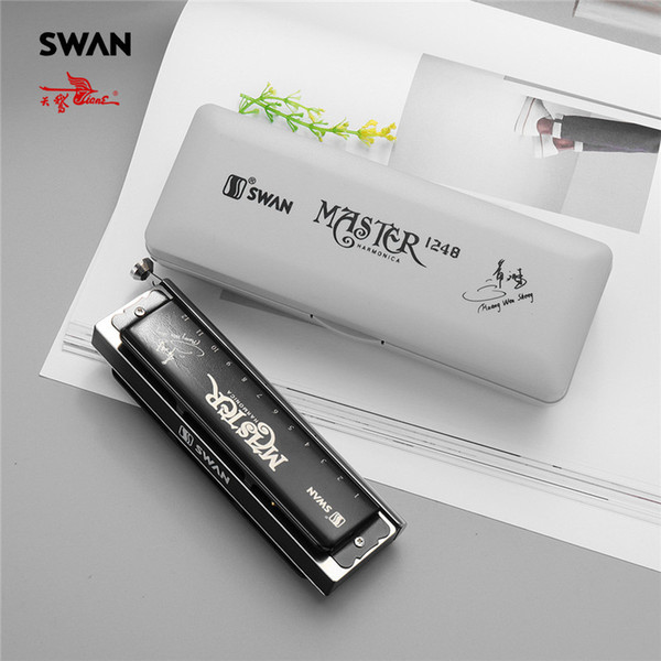 Swan 12 Holes 48 Tones Key of C High-end Chromatic Harmonica Woodwind Musical Instruments Harmonicas In Plastic Box SW1248H-BK