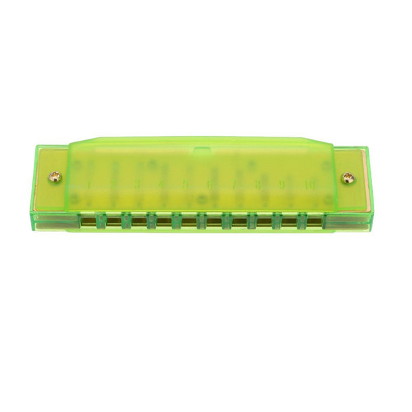 Fluorescent green Diatonic Harmonica 10 Holes Blues Harp Mouth Organ Key of C Reed Instrument with Case Kid Musical Toy Green