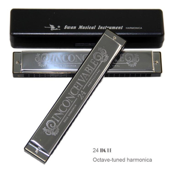 New 2017 Swan 24 Holes Octave-tuned harmonica,metal harmonica, Key of C with Case free Shipping