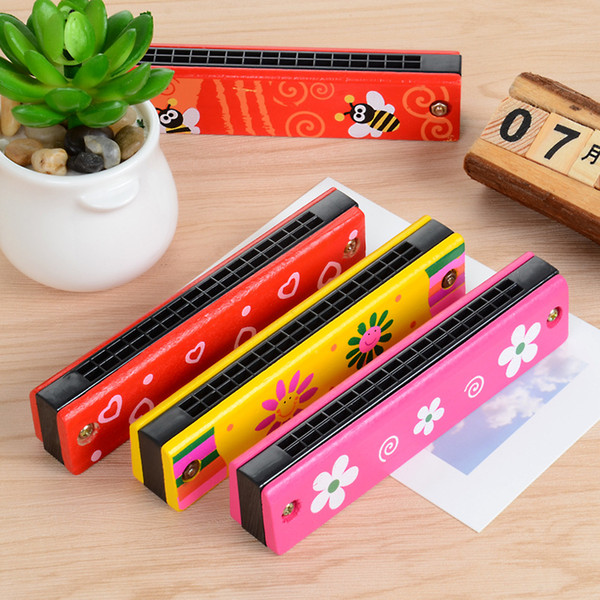 Double row sixteen hole harmonica painted wooden creative enlightenment educational toys instrument new parent-child teaching aids