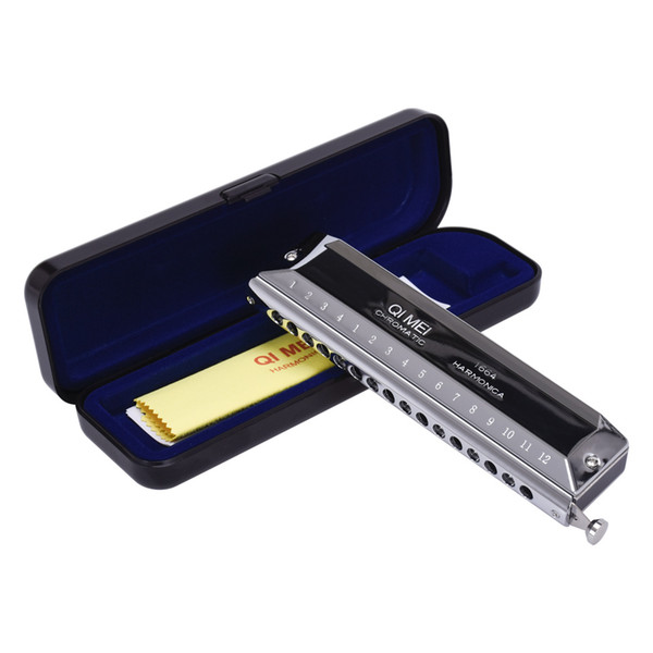 QIMEI High-end Chromatic Harmonica 16 Holes 64 Tones silvery Laser Proceeded Woodwind Musical Instrument Harmonica QM16A