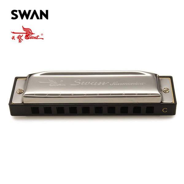 Swan Harmonicas 10 Holes 20 Tone Key of C Silver Color Blues Jazz Rock Folk Music Musical Instrument Diatonic Harp SW1020-7