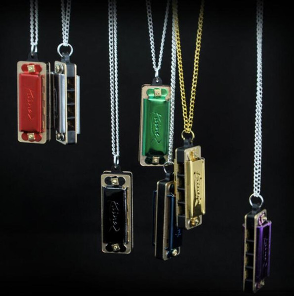 New Hot Sale 4 Holes 8 Tones Mini Harmonica wear on neck chain design Musical Instrument Educational for kids color random