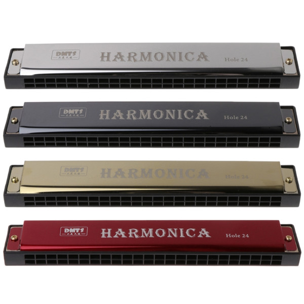 Professional 24 Hole Harmonica C Key Metal Harmonica Woodwind Instrument For Beginners 4 Color Dropshipping