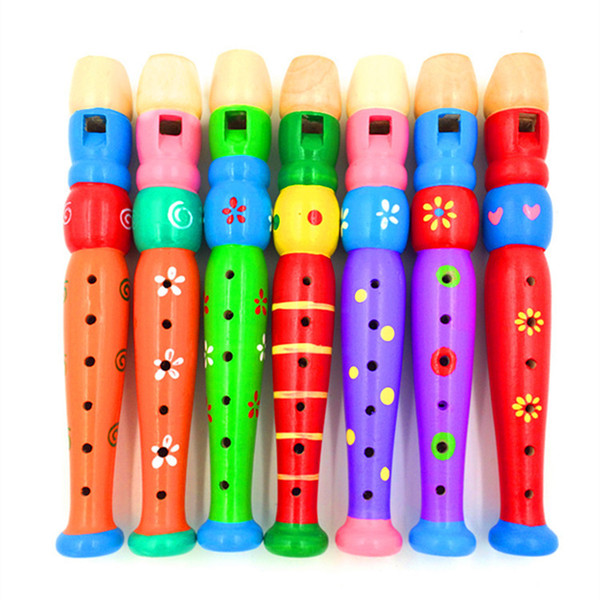 Wooden flute clarinet cartoon wooden children 6 hole small Piccolo playing instruments infant toys