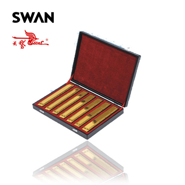 Swan SW24-7TJ Gold Color 24 Holes 7 Keys Harmonicas Set In Gift Box Professional Woodwind Instruments Musical Instrument Set