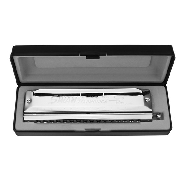 Swan 1pc 16 Holes 64 Tones Square Silver Color Chromatic Harmonica High-end Musical Instruments Mouth Organ Swan Harmonicas Harp