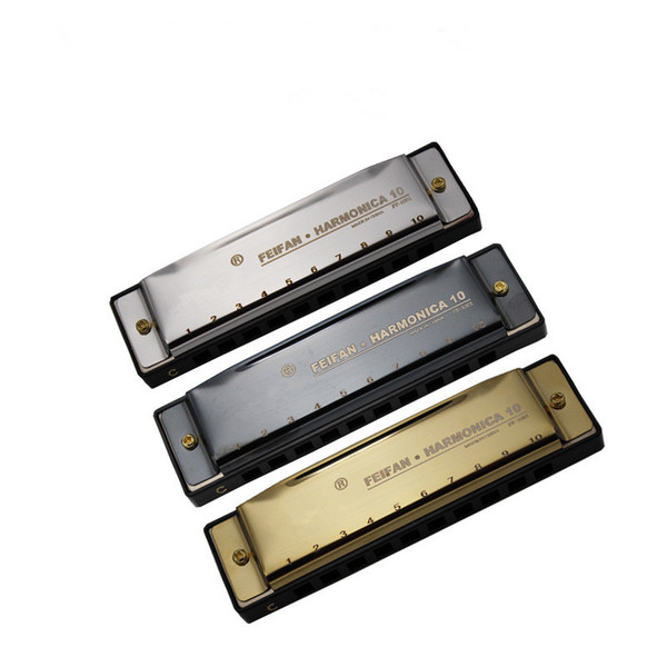 Diatonic Blues Harmonicas ZONAEL 10 Holes Key of C for Blues Rock Jazz Folk Phosphor Bronze Reeds Gilding Metal Material