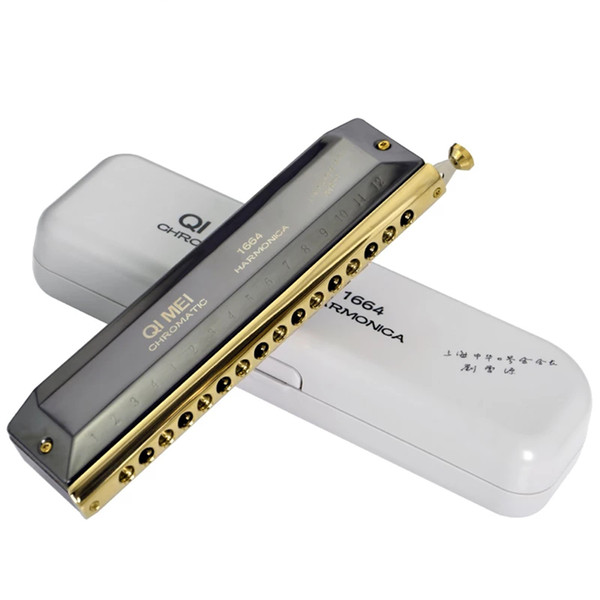 Qimei Chromatic Harmonica 16 Hole 64 Tone Mouth Organ Instrumentos Key Of C Professional Musical Instruments ABS Comb Qimei 1664