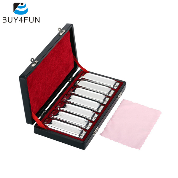 SWAN 10 Hols Harmonica Harp Blues Harmonica Diatonic 7 Piece (A-G) W/ Harmonica Set Exquisite Box + Wipes