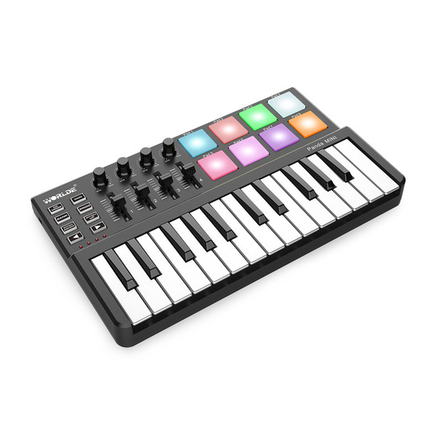 Good Quality WORLDE Panda MINI 25-Key Ultra-Portable USB MIDI Keyboard Controller 8 Colorful Backlit Trigger Pads