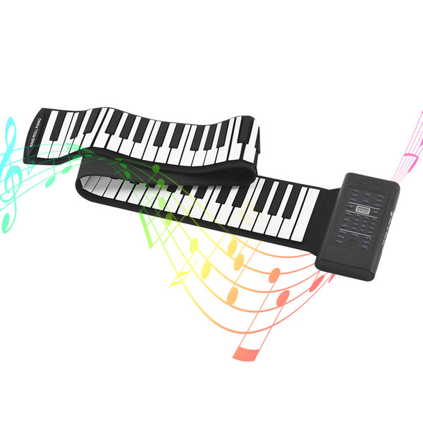 Portable 88-Key Roll Up Piano Electronic MIDI Keyboard Built-in Stereo Speaker Support MIDI OUT Microphone Audio Input functions