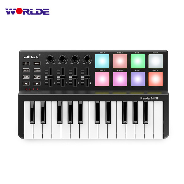 WORLDE Panda MINI 25-Key Ultra-Portable USB MIDI Keyboard Controller 8 Colorful Backlit Trigger Pads