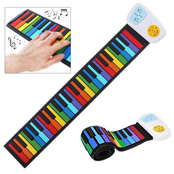 49 Keys Silicon Rainbow Color Flexible Hand Roll Up Piano Electronic Keyboard Organ Built-in Speaker Enlightenment Music Gift