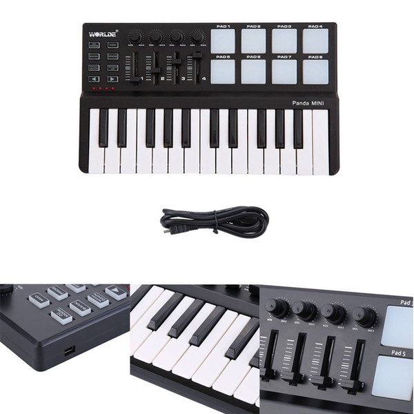 HLBY WORLDE Panda MIDI Keyboard 25 Keys Mini Piano USB Keyboard and Drum Pad MIDI Controller