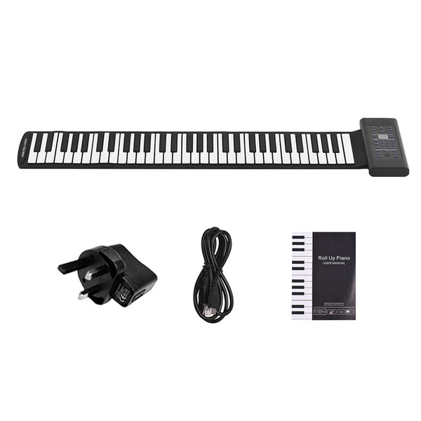 Portable 61-Key Roll Up Piano Electronic Keyboard MIDI Built-in Stereo Speaker Support MIDI OUT Microphone Audio Input functions