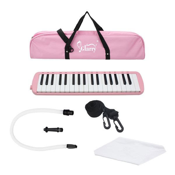 Portable 37 Key Melodica with Mouthpiece & Hose & Bag for Student Class Children Toys Musical Instruments Pink