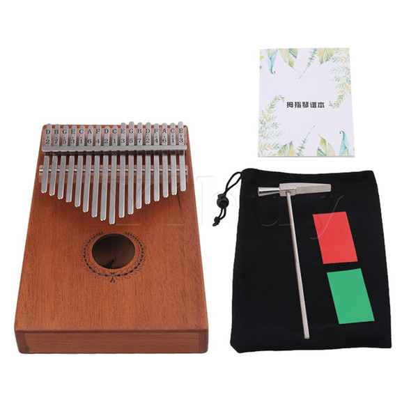 wholesale 185x133x48mm Wooden Brown 17 Keys Thumb Piano Solid Finger Piano Pocket Size for Beginners Children with Music Book