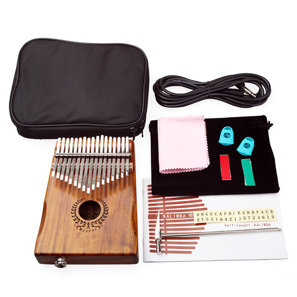17 Keys EQ Kalimba Mbira Calimba Solid Acacia Thumb Piano Link Speaker Electric Pickup with Bag +3 M Cable