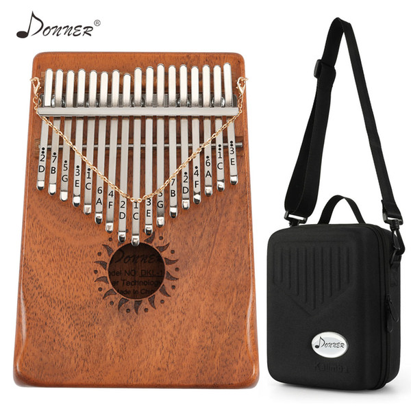 Donner 17 Keys Kalimba Mbira Thumb Piano Mini Keyboard Marimba Wood Musical Instrument Mahogany with Carrying Case Tuning Tool