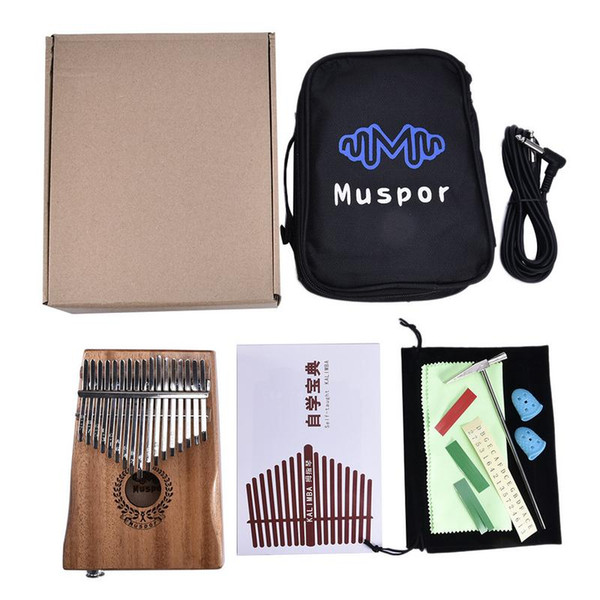 New 17 Keys EQ Kalimba Mahogany Thumb Piano Link Speaker Electric Pickup Bag + Cable 2018 Hot Musical Instruments