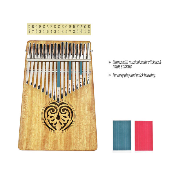 Kalimba Mbira Thumb Piano Sanza 17 keys Solid Wood Finger Piano with Carry Bag Music Book Musical Scale Stickers