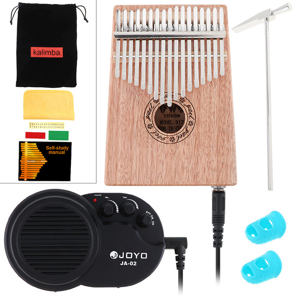 17 Key Electroacoustic Kalimba Solid Mahogany Thumb Piano with Amplifier Mbira Natural Mini Keyboard Instrument