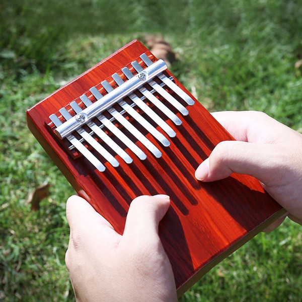 Free Lettering 10 Keys Thumb Piano Kalimba Red Wooden Mbira Likembe Sanza Finger Piano Traditional Musical Instrument Great Gift