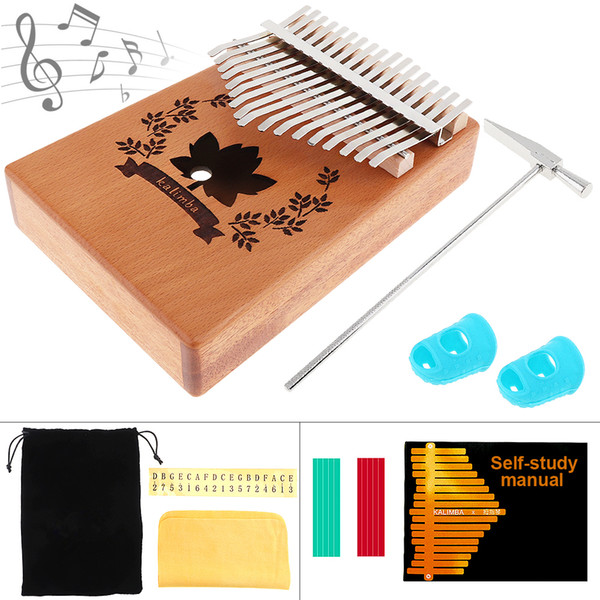 17 Key Kalimba Mahogany Thumb Piano with Maple Leaf Sound Hole Mbira Natural Mini Keyboard Instrument