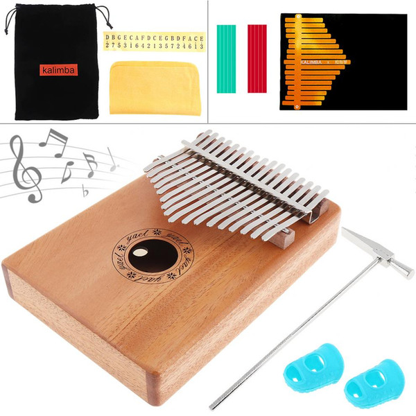 17 Key Kalimba Solid Mahogany Finger Thumb Piano Mbira Natural Mini Keyboard Musical Instrument with 7pcs Accessories