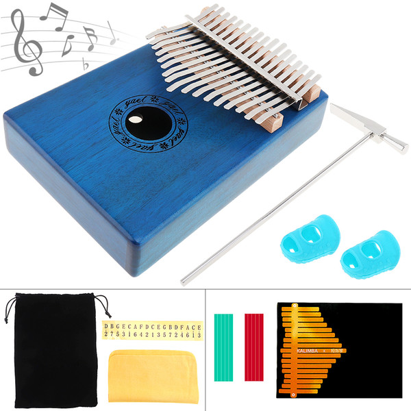 17 Key Kalimba Single Board Mahogany Thumb Piano Mbira Natural Mini Keyboard Instrument with 7pcs Accessories