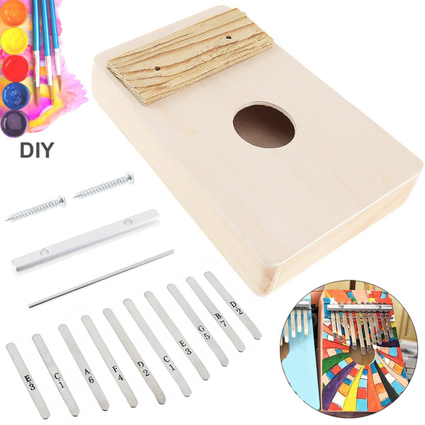 10 Key Kalimba DIY Kit Basswood Thumb Piano Mbira for Handwork Painting Parents-child Campaign