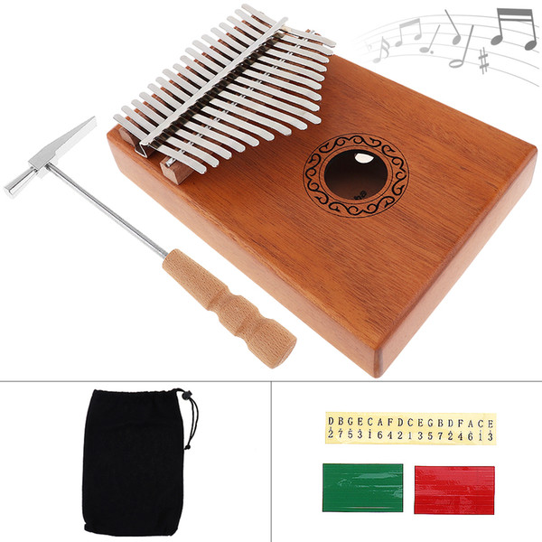 17 Key Kalimba Single Board Mahogany Thumb Piano Mbira Mini Keyboard Instrument with Complete Accessories